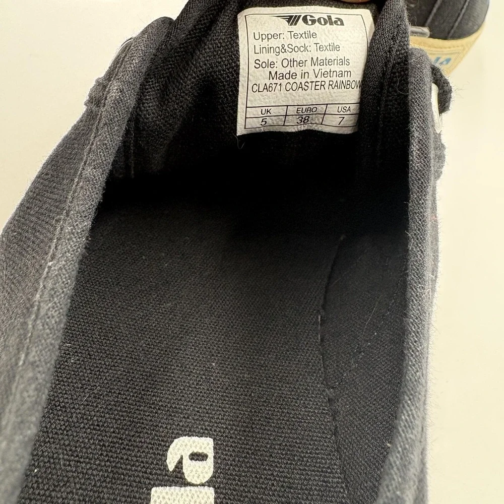 Gola Coaster Rainbow Shoes Womens Size 7 Black‎ Canvas Low Top Sneakers CLA671